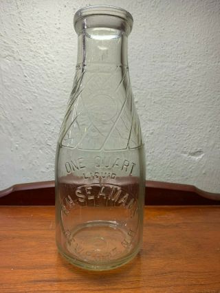 One Quart Antique Milk Bottle R H Seamans Newport Hampshire Nh 5 Cent Glass