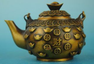 China Copper Hand Made Statue Sycee Antique Teapot /qianlong Mark E01