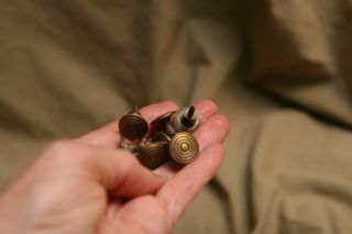7 Antique Brass (bronze?) Knobs Drawer Pulls 1/2 " Screws Doll Dresser Bullseye