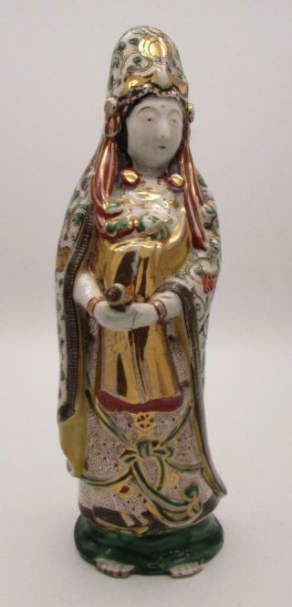 Antique Japanese Meiji Kutani Porcelain Figure Of Kannon - Fine Decoration