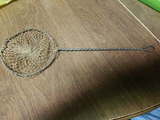 Vintage Old Gavlinized Handle Fishing Minnow Net Antique,  Woven String 11 " Long