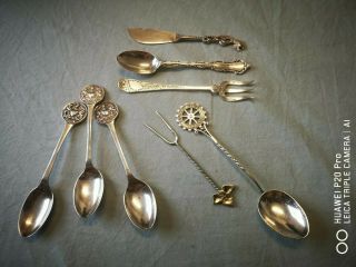 Selection Of Solid Silver Spoons,  Fork,  Knife Etc.