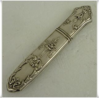 Antique French Art Nouveau Sterling Silver Needle Case Vase Of Flowers Pattern
