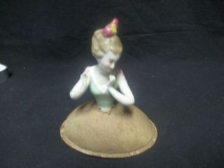 Vintage German Porcelain Pincushion Half Doll Lady With Hat
