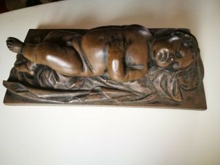 Antique Bronzed Sleeping Cherub Putti Angel Statue Figure