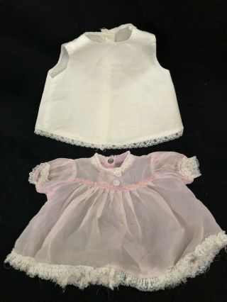 Vintage Tiny Thumbelina Baby Doll Clothes Outfit Pink Sheer Dress & White Slip
