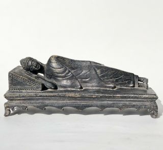 Antique Early 20th Century Thai Reclining Temple Buddha Lost Wax Cast Bronze