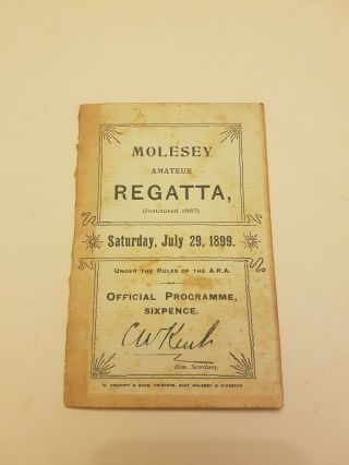 Molesey Regatta,  Saturday,  July 29,  1899 Official Programme,  Rare Survival