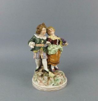 Antique Porcelain Dresden German Figure Young Pare By Volkstedt 19 C.