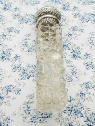 Antique Continental 800 Silver Topped Cut Glass Perfume Bottle c1880 2