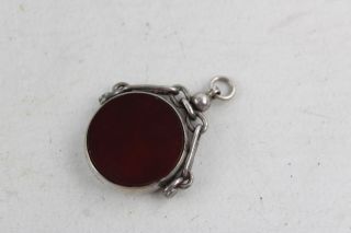 Antique Hallmarked.  925 Sterling Silver Double Sided Gemstone Swivel Fob (7g)