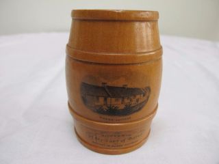 Antique Mauchline Ware Money Box Barrel Form Safe Bought in Burns Cottage Treen 2