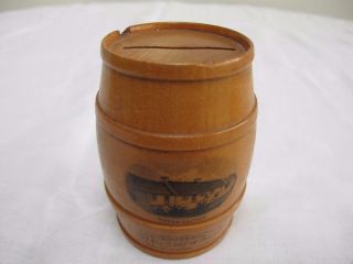 Antique Mauchline Ware Money Box Barrel Form Safe Bought in Burns Cottage Treen 3