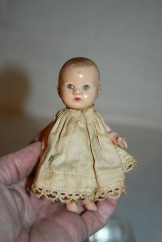 Vintage Hollywood Hard Plastic Sleep Eyes Baby Doll 4.  5 " Jointed Cutie