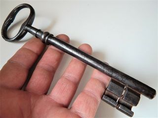 7.  1/4 " Large Antique French Key,  Made 19th Century,  Wrought Iron,  Castle,  Lock,  Door
