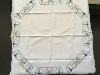 Vintage 40/50’s Multi Coloured Hand Embroidered Linen Square Table Supper Cloth