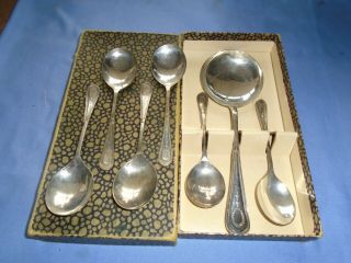 Vintage Cutlery Boxed Set Of Silver Plated Fruit & Serving Spoons Good Detail