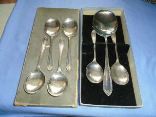 Vintage Cutlery Boxed Set Of Silver Plated Fruit & Serving Spoons O W & S Epns