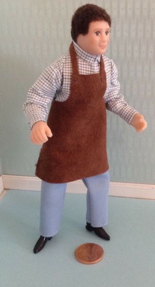 Rare Cute Dollhouse Man Doll,  Made With Polymer Clay,  Ooak 1:12 Scale Miniature