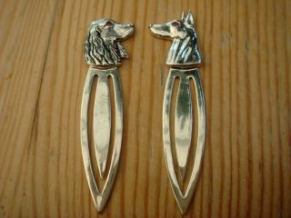 Two Solid Sterling Silver Hallmarked Hunting Dog Bookmarks & Ruby Gem Set Eyes