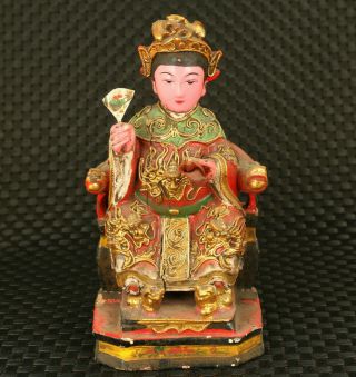 Unique Old Wood Blessing Queen Mother Of The West Statue Figure Ornament