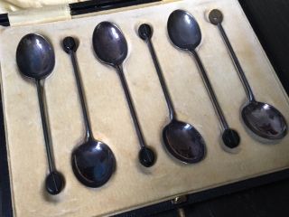 Antique Set Of Six 6 Solid Sterling Silver Coffee Bean Teaspoons Spoons 1947
