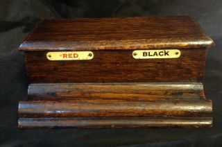 Antique Late 19th Century English Oak Ink Box,  No Ink Wells.  Vgc