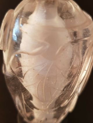 Old Chinese Carved Rock Crystal Snuff Bottle With Wooden Stand 3
