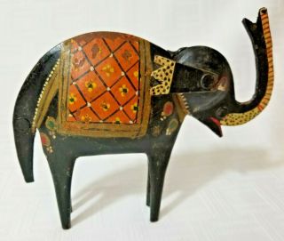 Antique Or Vintage Rusty Chippy Paint Metal Elephant India Folk Art Trunk Up