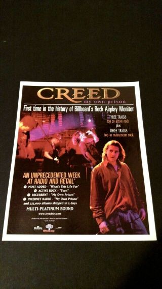 Creed " My Own Prison " (1998) Rare Print Promo Poster Ad