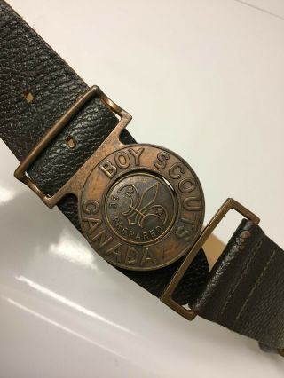 Vintage Boy Scouts Of Canada Official Leather Belt,  Antique,  With Clip.  28 Size
