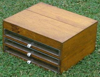 Antique 3 Drawer Oak Wooden Watchmaker Cabinet Storage Parts Cabinet Chest