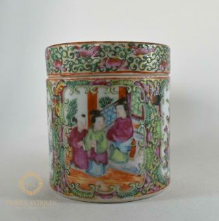 Antique Chinese Famille Rose Canton Tobacco Jar / Tea Caddy & Lid