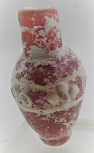 Circa 300bce Ancient Phoenician Red Glass Bottle With Floral Motifs