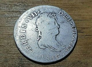 Mexican Silver Coin 2 Reales Ferdin 1816 Provisional Rare And Off - Center Coin