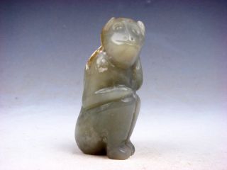 Old Nephrite Jade Hand Carved Sculpture Seated Monkey Stratching Head 03021825