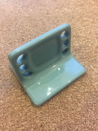 Vintage Blue Torquise Bathroom Toothbrush Holder Dish Rare Ceramic Porcelin