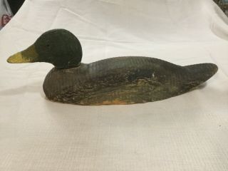 Vintage Antique Carved Solid Wood Duck Decoy Glass Eyes Brown Brown/green Paint