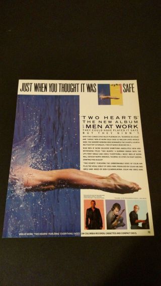 Men At Work " Two Hearts " (1985) Rare Print Promo Poster Ad