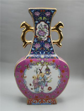 9.  84 " Chinese Cloisonne Porcelain Handwork Painting Flowers Vase W Yongzhen Mark
