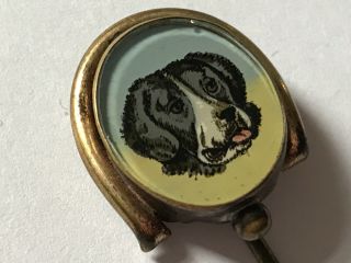 Antique Victorian 1890’s Gilt Metal Glass Front And Dog Stick Pin Brooch