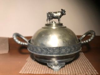 Vintage Meridian Silver Plate Co.  Cow Covered Server 2343 Meridian Ct