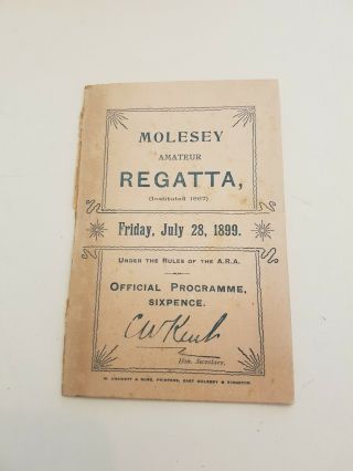 Molesey Regatta Friday,  July 28,  1899 Official Programme,  Rare Survival