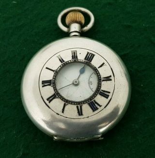 Antique 50 Mm Hallmarked 1919 Solid Sterling Silver 15 Jewel Swiss Pocket Watch