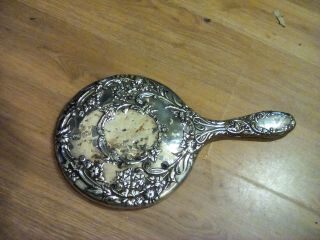 Anitique Large And Heavy Hallmarked Silver Hand Held Mirror Dating To 1906.