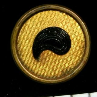 Antique Vtg Button Small Brass Cut Out W A Small Black Glass Paisley Ome 11m