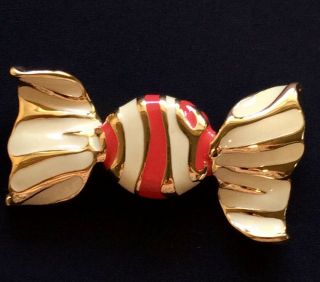 Rare Signed St.  John Enamel And Gold Wrapped Candy Pin Brooch - Outstanding