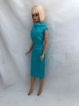 Vintage Barbie Doll Clone Clothes Homemade Turquoise Shift Dress
