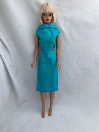 Vintage Barbie Doll CLONE Clothes Homemade TURQUOISE Shift Dress 3