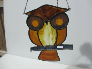 Stained Glass Window Hanger Leaded Panel Old Owl Bird Nature Sun Catcher 8 " W